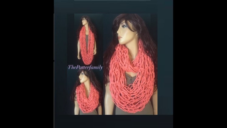 How to Arm Knit a Infinity Scarf with a Tshirt yarn Pattern #47│by ThePatternfamily