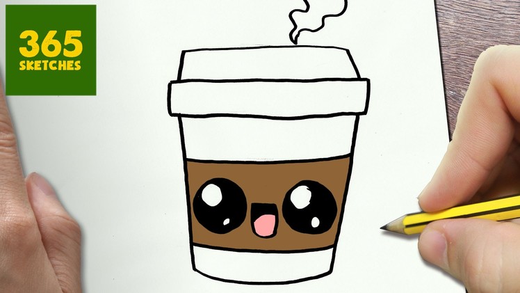 HOW TO DRAW A COFFEE CUTE, Easy step by step drawing lessons for kids
