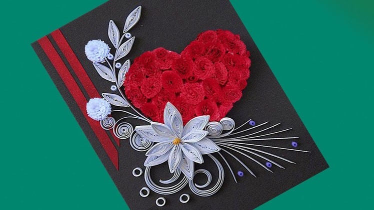How to make Beautiful Flower with Heart Design Greeting Card | Paper Quilling Art