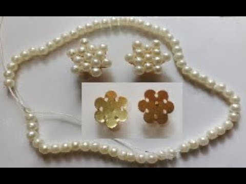 How to make beautiful pearl studs. pearl studs making with needle & thread