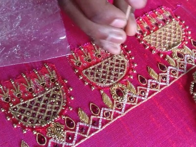 Jhumka design for a blouse created using many types of embroidery