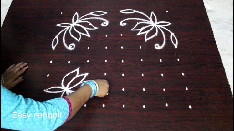 Lotus flower kolam designs with 8x8 dots || muggulu designs with dots || easy rangoli designs