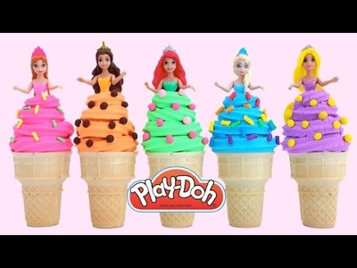 Play Doh Disney Princess Ice Cream Dresses Ariel Elsa Belle Magiclip *  RainbowLearning