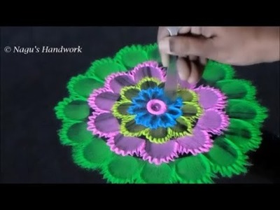 Rangoli Design - Free Hand Flower Rangoli - Color Rangoli Designs - Easy Rangoli designs
