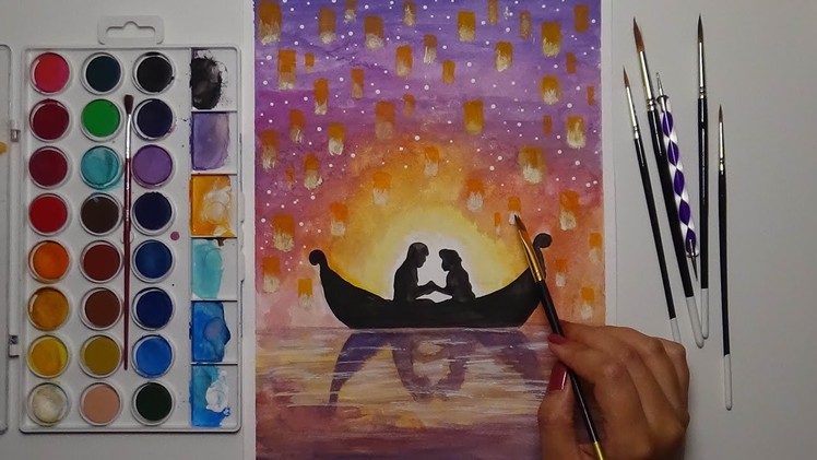 Watercolor Tangled Scene | I See The Light | Rapunzel