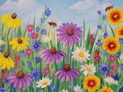 Wildflowers Acrylic Painting Tutorial LIVE Beginner Step by Step Flowers