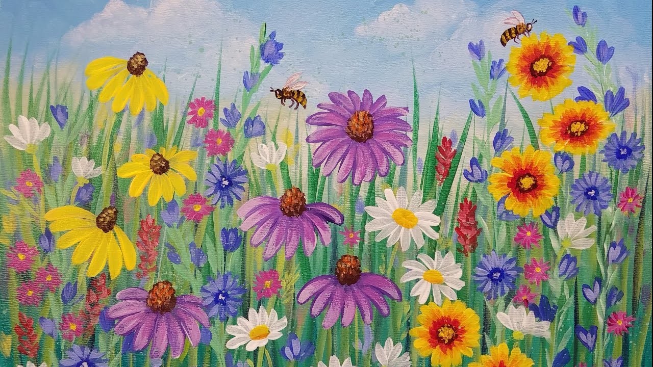 Wildflowers Acrylic Painting Tutorial LIVE Beginner Step By Step Flowers