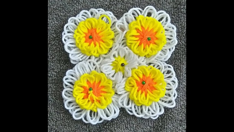 Wool Flowers Art | Loom Flower Art | Flowerpot Mat | Teapot Coaster