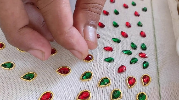 A beautiful blouse with red and green stones - Full Process