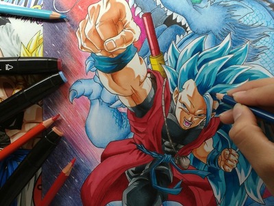 Dibujo de Goku XENO Saiyajin 3 Blue "DRAGON BALL HEROES"  | By Steven Builes