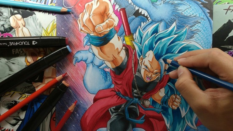Dibujo de Goku XENO Saiyajin 3 Blue "DRAGON BALL HEROES"  | By Steven Builes