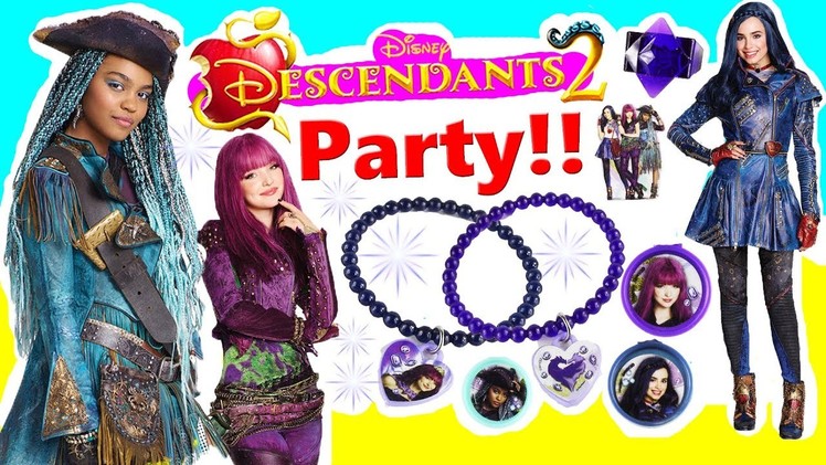Disney Descendants 2 PARTY Accessories! Uma Bracelets & Keychains! Mal & Evie! FUN