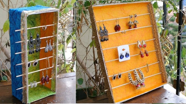 DIY Eco-Friendly. Best out of Waste - Earring holder.Jewelry Organizer
