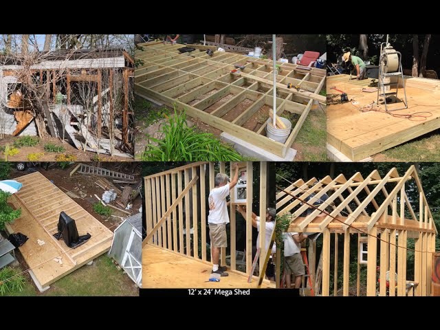 DIY How to Build 12' x 24’ Mega Shed Shack Tiny House Garage Foundation Footers Framing Roof Truss 1