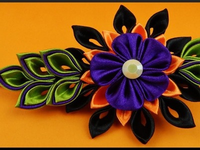 DIY Kanzashi Halloween | Stoffband Blumen Haarschmuck | Ribbon hair flower