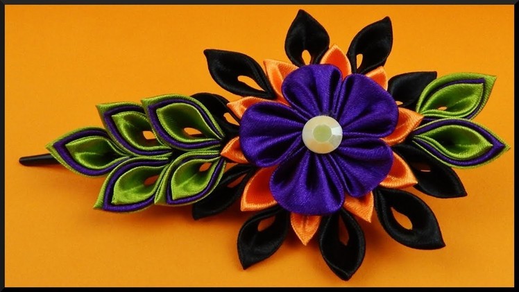 DIY Kanzashi Halloween | Stoffband Blumen Haarschmuck | Ribbon hair flower