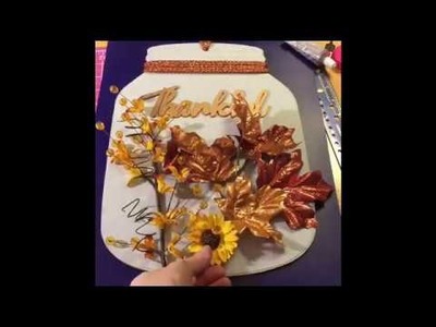 Dollar Tree Autumn Mason Jar DIY - using Hobby Lobby floral Target wood stickers