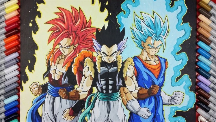 Drawing GOGETA SSj4, VEGITO SSj Blue & Adult GOTENKS | TolgArt