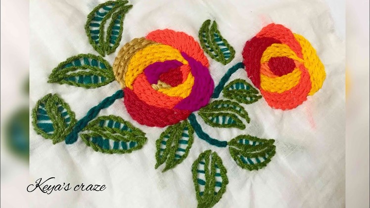 Flower hand embroidery design for dress border. wallmate  | Raised mirror stem stitch flower | 149