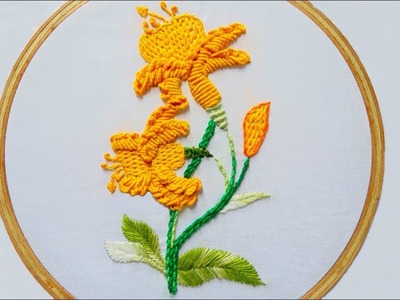 Hand Embroidery Design Of Portuguese Knotted Stem Stitch & Bullion Knots Stitch