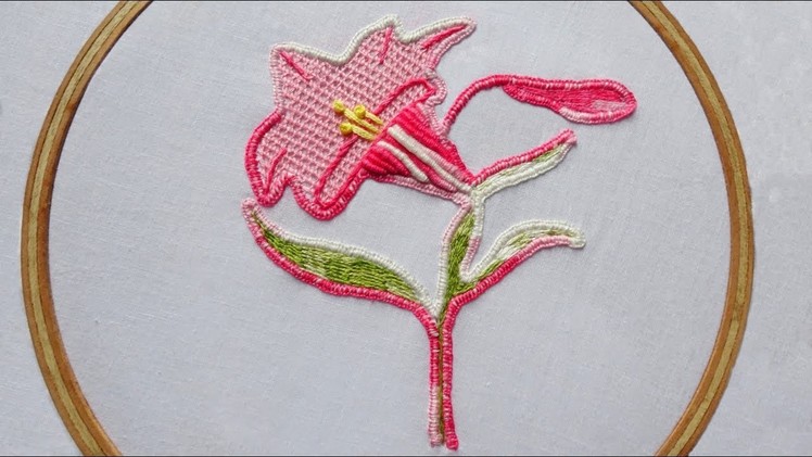 Hand Embroidery Design of Wired Based Lily Flower ( Part 2 )