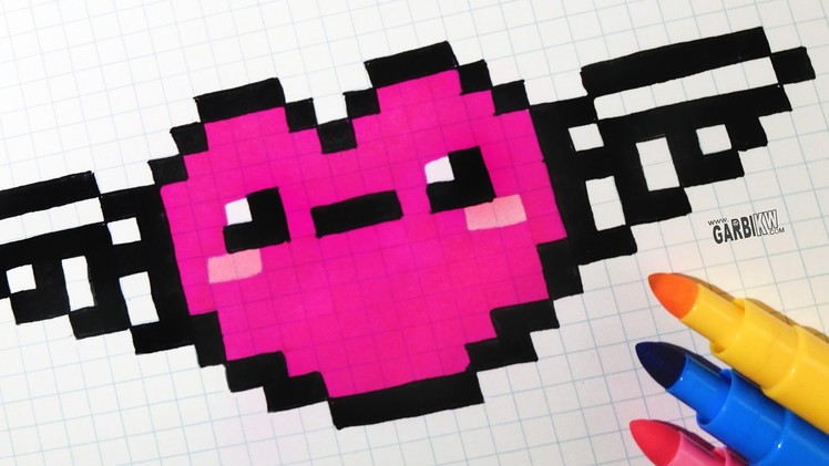 Handmade Pixel Art - How To Draw Kawaii Heart with Wings #pixelart #kawaii