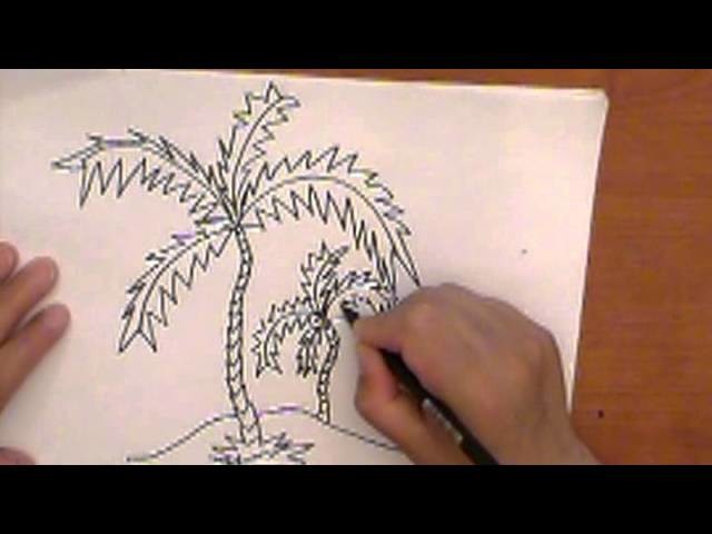 HOW TO DRAW PALM TREE . APRENDE A DIBUJAR Y COLOREAR PALMERAS