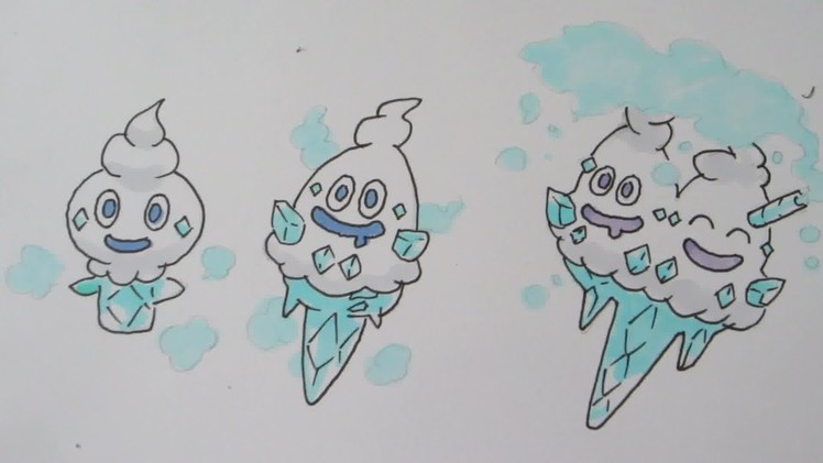 How to draw Pokemon: No.582 Vanillite, No.583 Vanillish, No.584 Vanilluxe