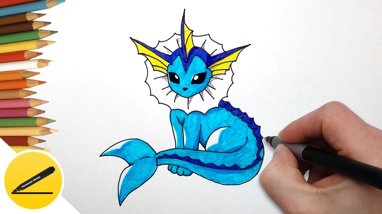 How to Draw Pokemon Vaporeon Step by Step ★ Easy Draw Pokemon