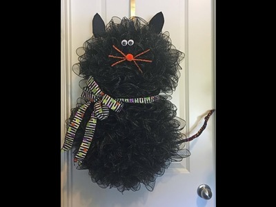 How to make a deco mesh cat wreath for Halloween