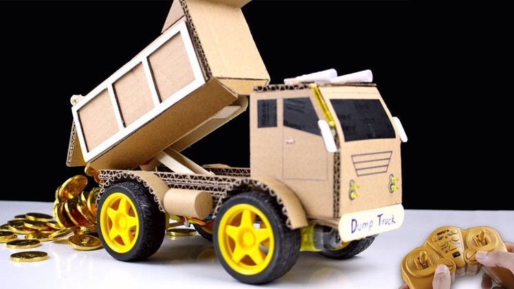 How to make RC Dump Truck from Cardboard - Mr H2 Diy Remote Control Car at home