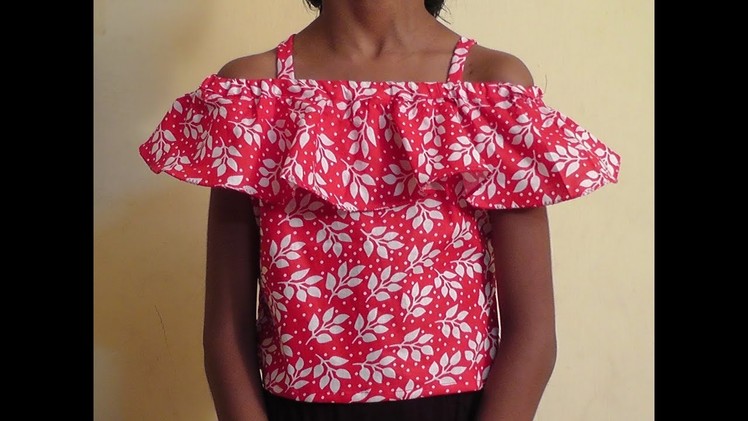 HOW TO SEW OFF SHOULDER RUFFLE TOP WITH STRAPS CUTTING AND STITCHING