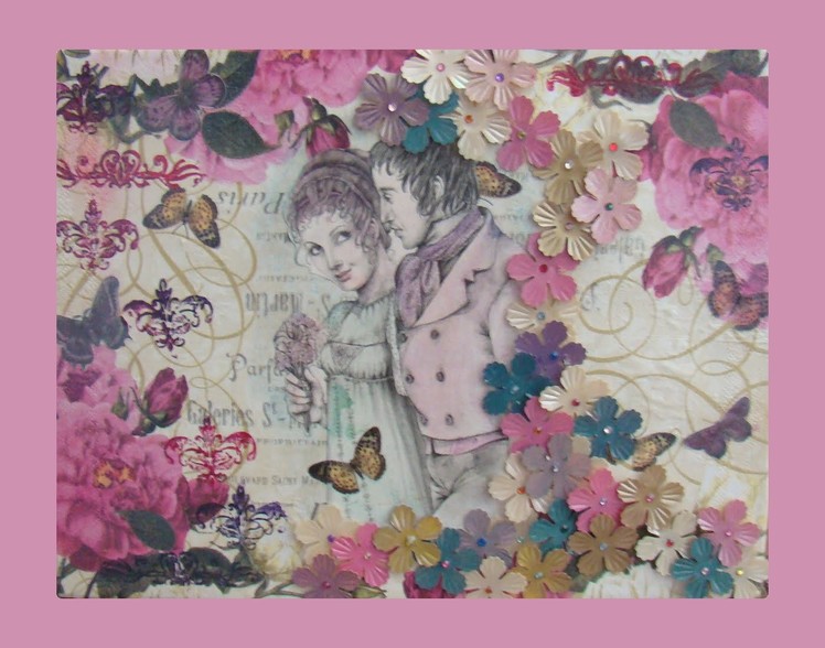 Mixed Media Napkin Art project: Vintage.Victorian Jane Austen scene