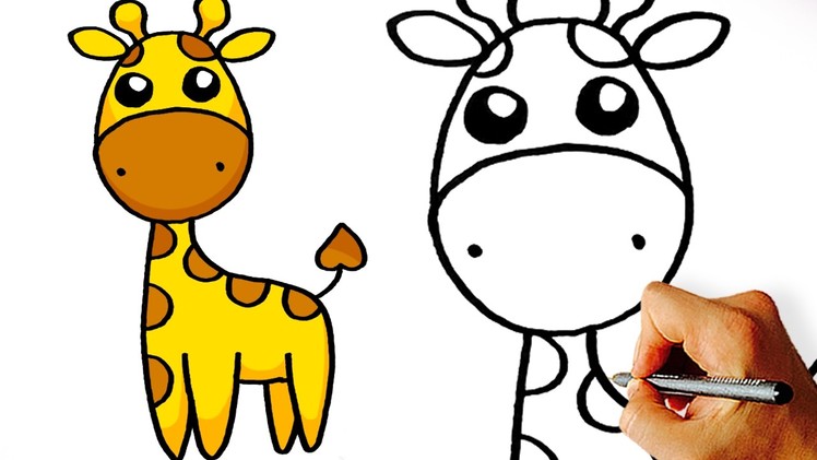 Very Easy! How to Draw Cute Cartoon Giraffe. Art for Kids!