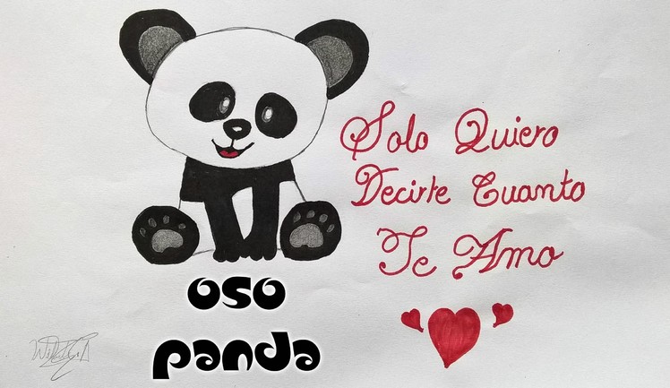 Como dibujar un oso panda + detalle romantico - How to draw a panda + romantic detail