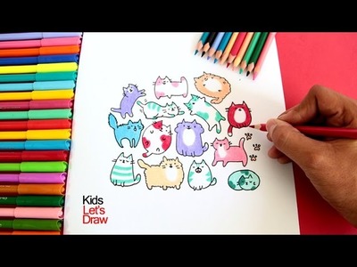 Cómo dibujar y pintar Gatitos (paso a paso) | How to draw Kawaii Kittens Doodles