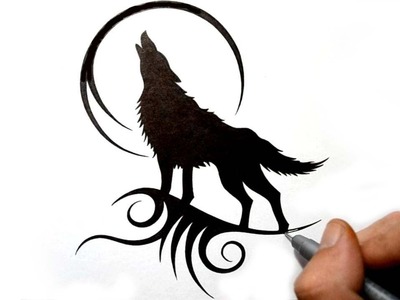 Drawing a Howling Wolf Silhouette - Black Tribal Tattoo Design