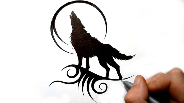 Drawing a Howling Wolf Silhouette - Black Tribal Tattoo Design