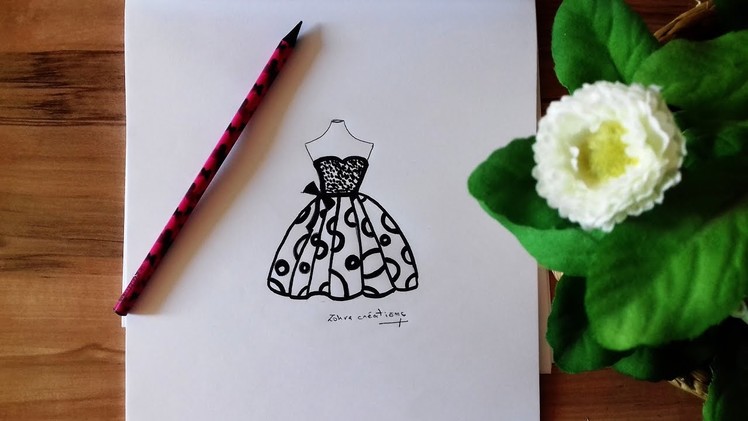 Fashion Drawing : Black and White dress