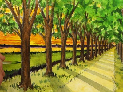How to Draw a Road with Trees in One-Point Perspective