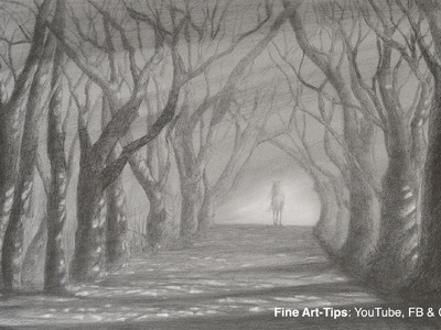 How to Draw a Road With Trees - Light and Shadow Path With Pencil