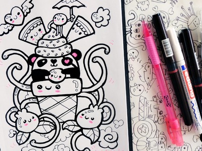 Kawaii Panda Ice Cream - Hello Doodles - Easy Drawings by Garbi KW