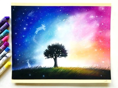 Surrealistic galaxy drawing with pastel pencils and soft pastels | Leontine van vliet