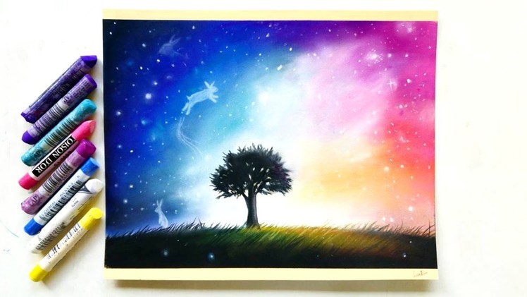 Surrealistic galaxy drawing with pastel pencils and soft pastels | Leontine van vliet