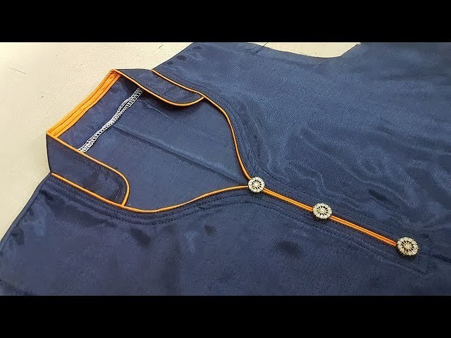 Half Collar Neck Design with Dori Piping Cutting and Stitching