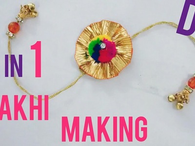 2 in 1 BHABHI RAKHI (lumba + hand RAKHI) making with pom pom & gota at home (HD , ENGLISH SUBTITLE)