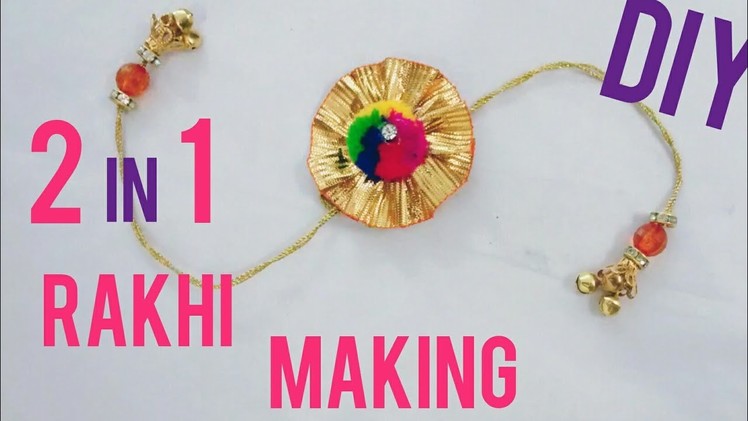 2 in 1 BHABHI RAKHI (lumba + hand RAKHI) making with pom pom & gota at home (HD , ENGLISH SUBTITLE)