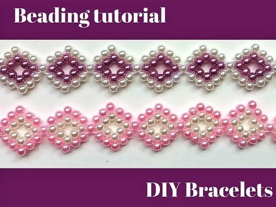 Beaded pearl bracelets. Beading pattern. Easy beading idea.