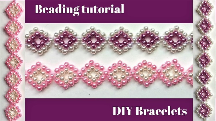 Beaded pearl bracelets. Beading pattern. Easy beading idea.
