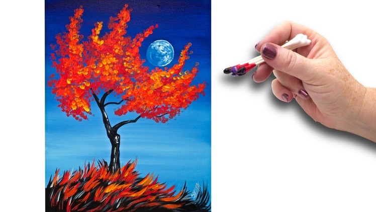 Cotton Swabs Painting Fall Tree for Beginners  ???? ????  Basic Easy Step by step